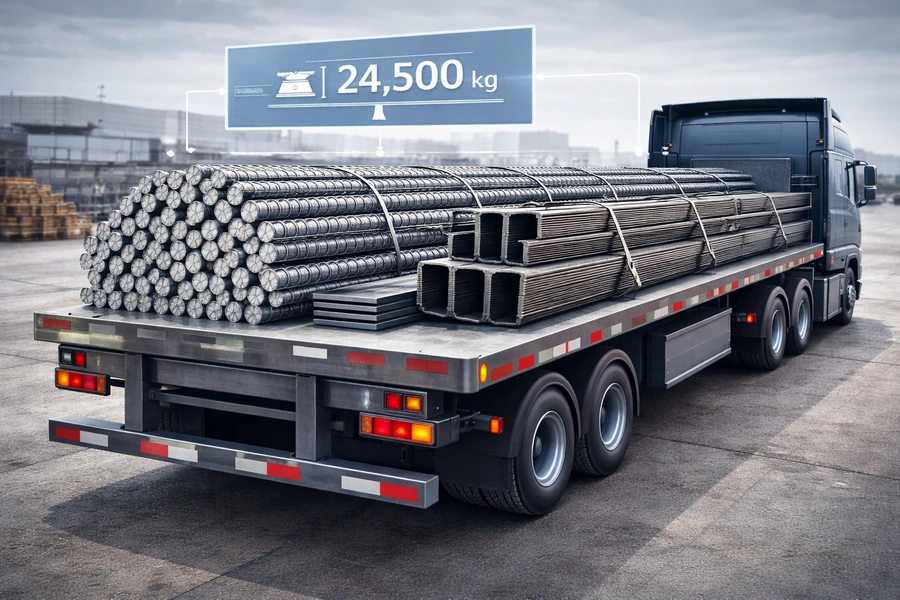 حمل و نقل آهن‌آلات با کامیون شامل میلگرد و پروفیل فولادی